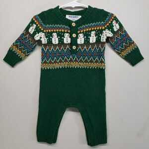 Old Navy Baby 3-6 Months Fair Isle Snowman SoSoft One Piece Sweater Romper